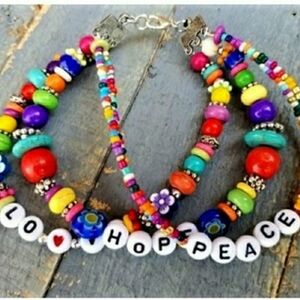 NEW! Artisan Peace, Hope & Love - Hand Crafted Colorful Beaded Bracelet Set